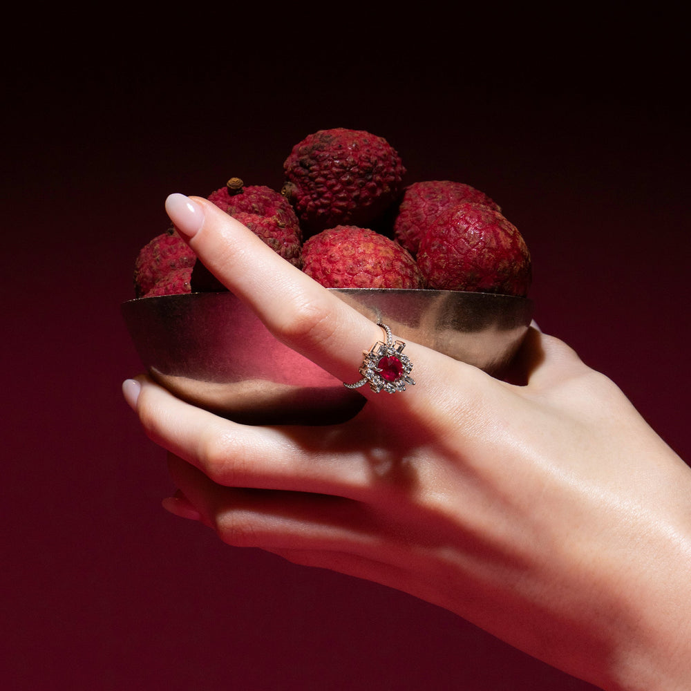 Stella diamond and ruby gemstone ring set in 18ct white gold by Stefano Canturi