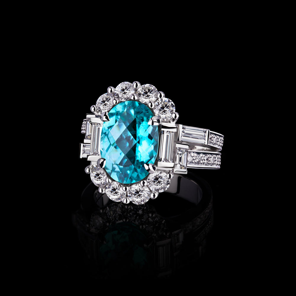 Cubism Renaissance oval paraiba tourmaline gemstone ring by Stefano Canturi