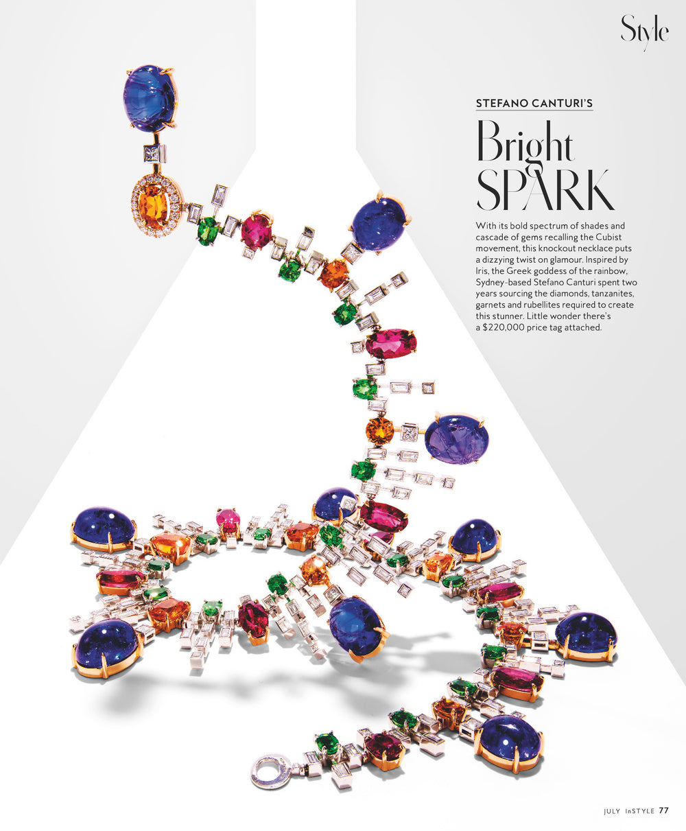 Iris diamond and coloured gemstone neckpiece by Stefano Canturi featured in InStyle magazine