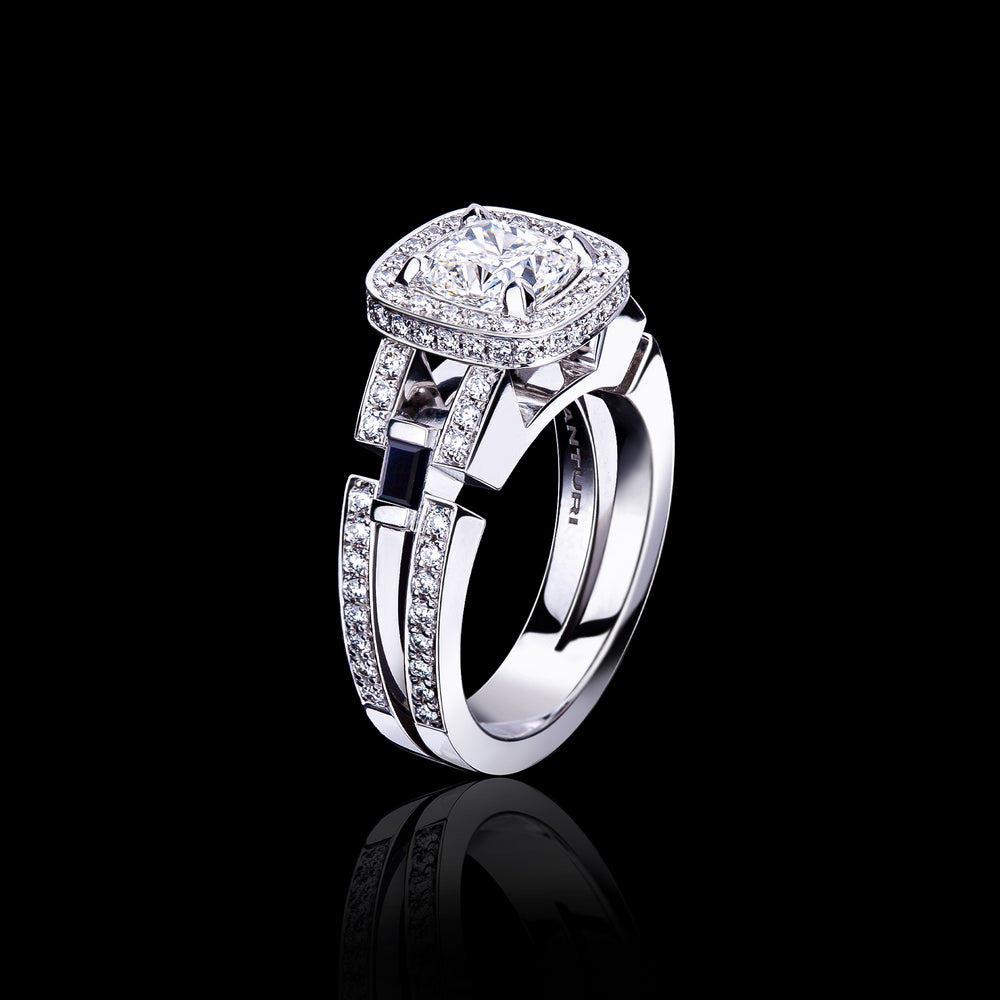 Metropolis 1.22ct Cushion diamond engagement ring in 18ct white gold by Stefano Canturi