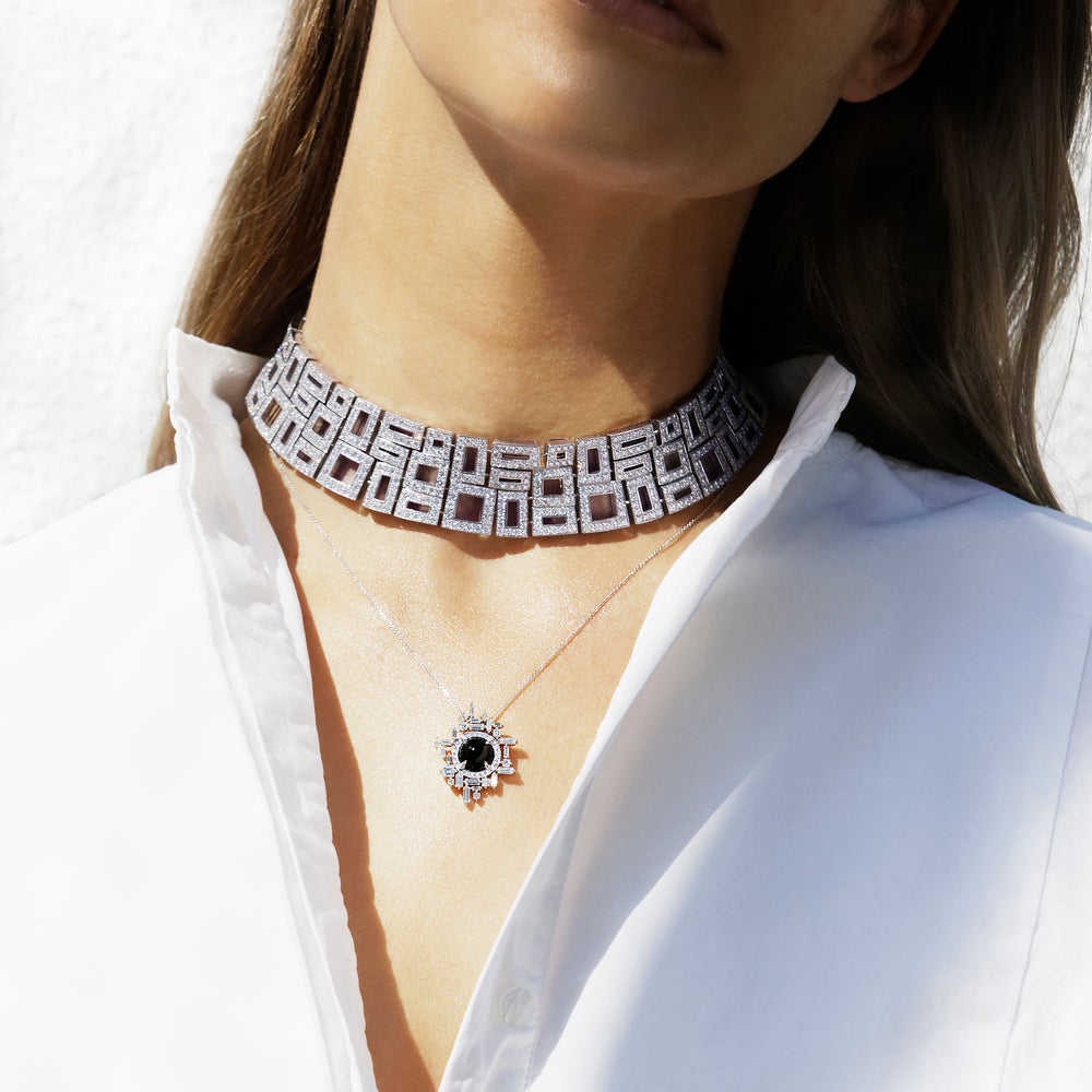 Geometric diamond neckpiece in 18ct white gold by Stefano Canturi