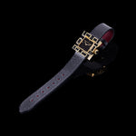 Canturi Australian black sapphire watch with black dial and Italian Leather Strap in yellow gold side view