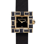 Canturi Australian black sapphire watch with black dial and Italian Leather Strap in yellow gold