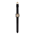 Canturi Cubism Watch with Australian black sapphire Bezel and Diamond Dial with Italian Leather Strap in yellow gold