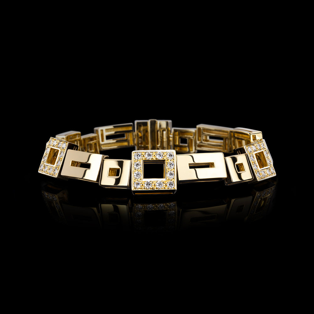 Geometric alternate set diamond bracelet in 18ct yellow gold by Stefano Canturi