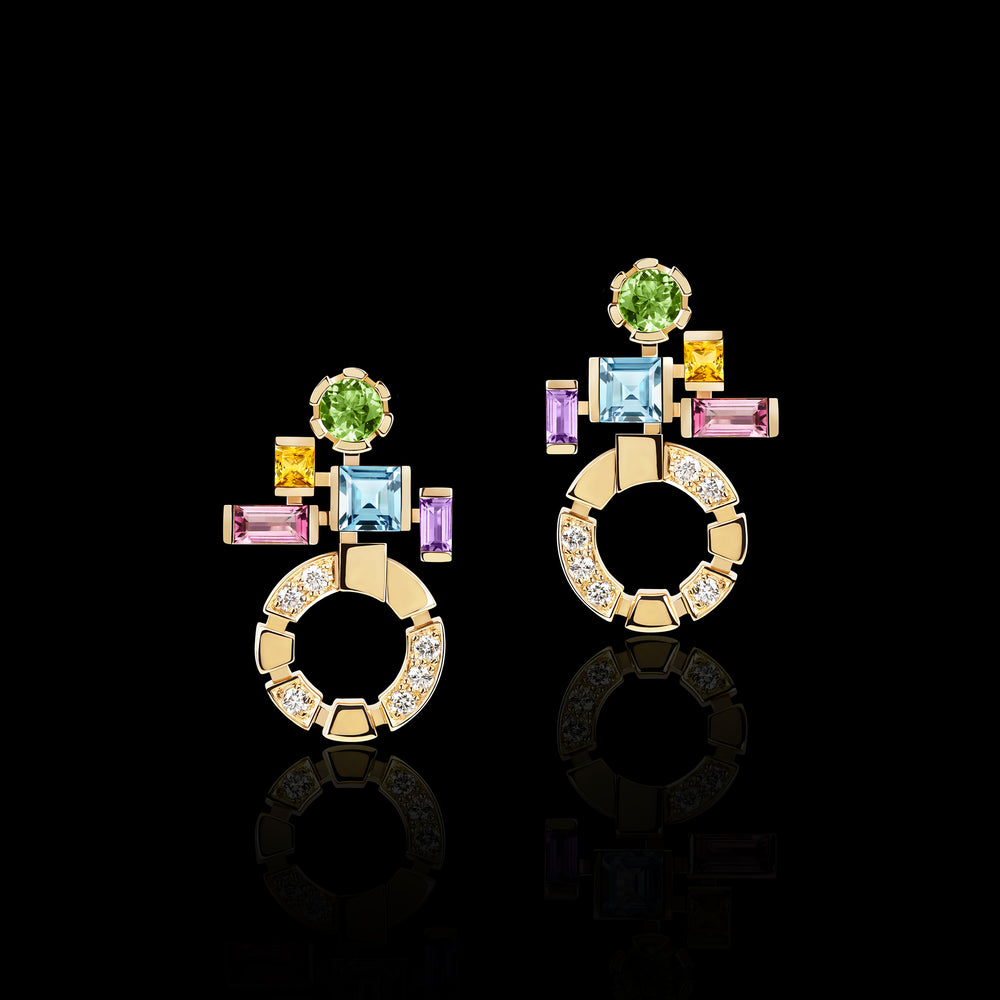 Regina single link diamond and gemstone drop earrings set in 18ct yellow gold by Stefano Canturi