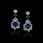 Cubism abstract cushion cut collector grade ceylon blue sapphires and diamond earrings set in white gold by Stefano Canturi