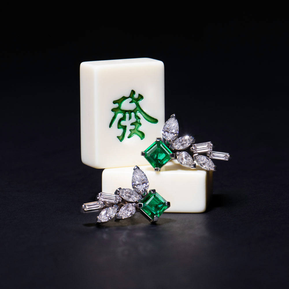 Primavera diamond and Zambian green emerald earrings in 18ct white gold by Stefano Canturi