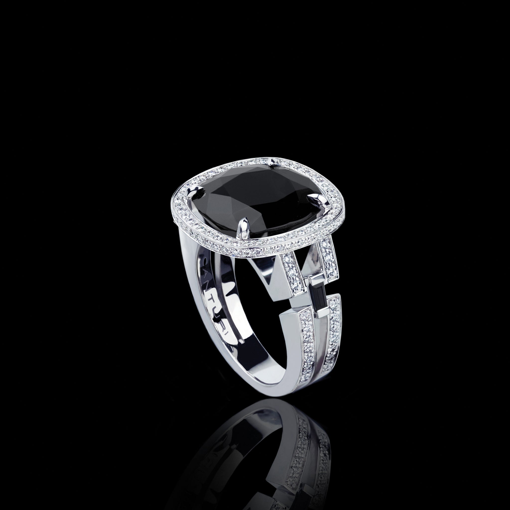 Metropolis Diamond and Australian Black Sapphire Ring (Cushion cut) by Stefano Canturi