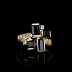 Cubism colourburst Australian black sapphire and diamond ing set in yellow gold by Stefano Canturi