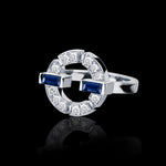 Regina single link diamond and ceylon blue sapphire ring set in 18ct white gold by Stefano Canturi
