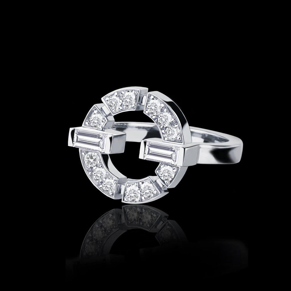 Regina single link round and baguette cut natural diamond ring set in 18ct white gold by Stefano Canturi