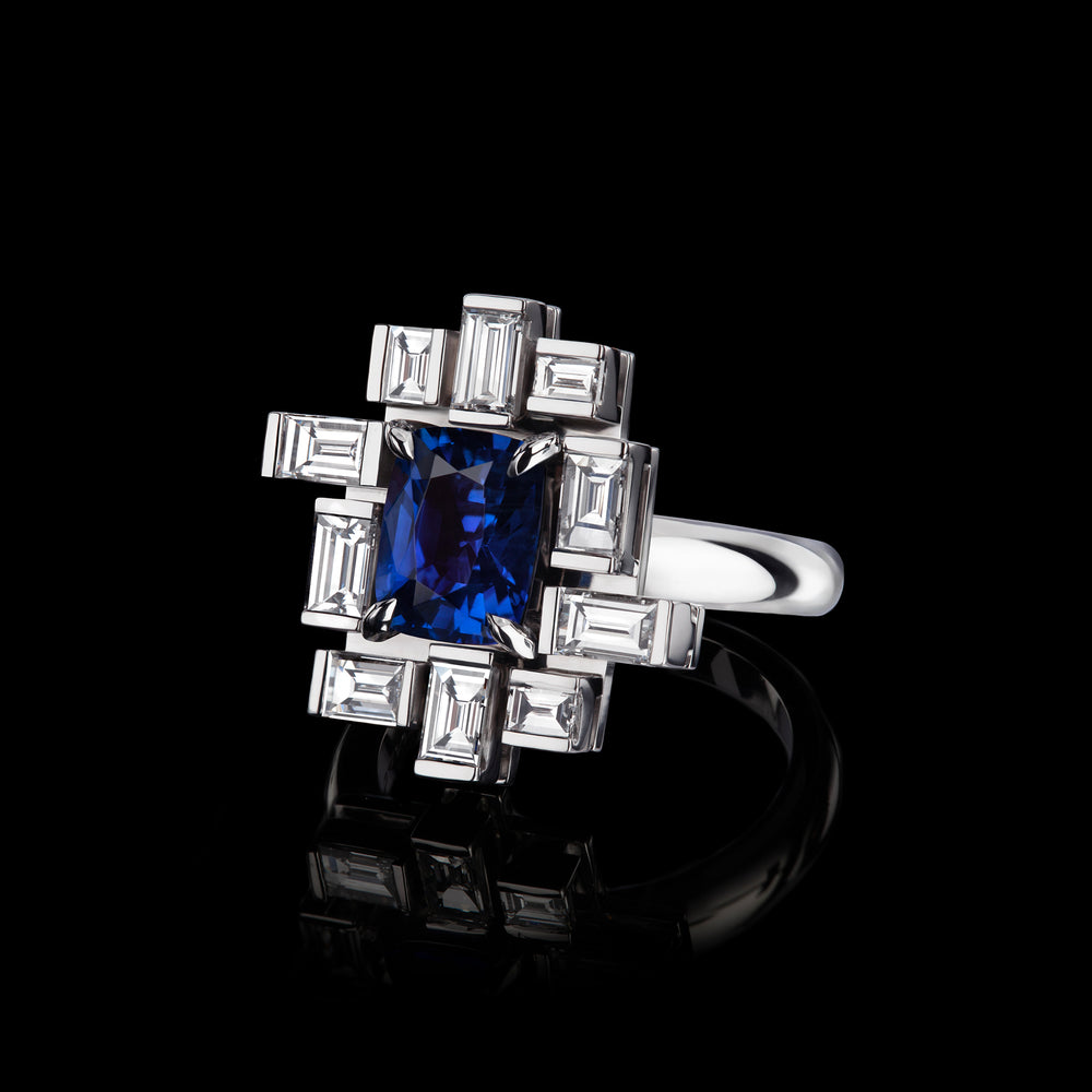 Stella 1.61ct cushion cut collector-grade Burmese sapphire and diamond ring by Stefano Canturi