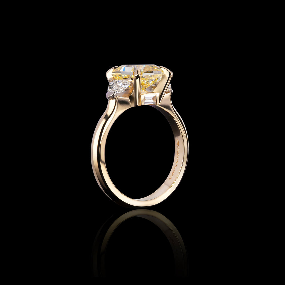 Trilogy 3.14ct Fancy yellow radiant cut diamond ring set in 18ct yellow gold by Stefano Canturi