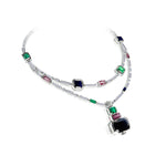 Regina Royale diamond, Zambian emerald, Australian midnight blue sapphire, pink tourmaline necklace set in 18ct white gold by Stefano Canturi