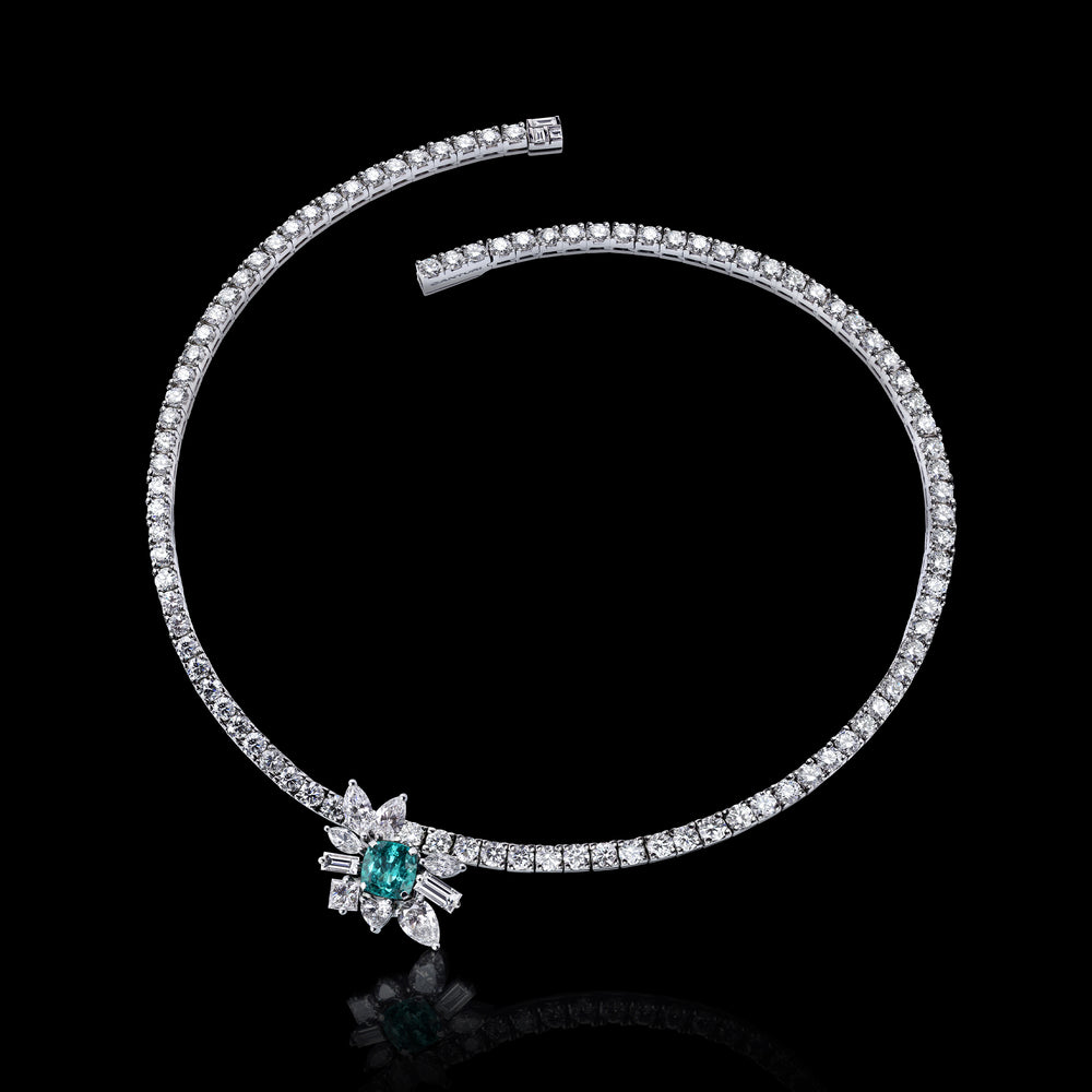 Primavera diamonds and Paraiba tourmaline necklace set in 18ct white gold by Stefano Canturi