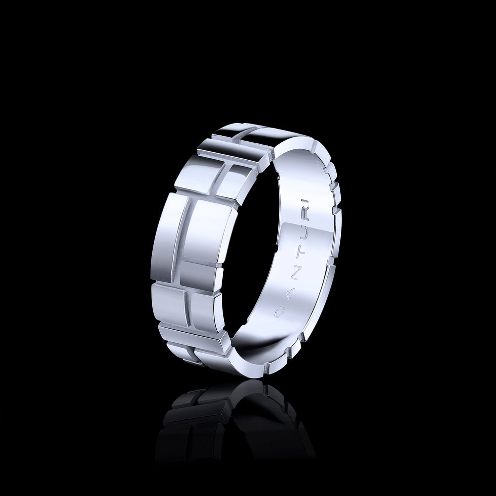 Cubism embossed 7mm ring set in 18ct white gold by Stefano Canturi
