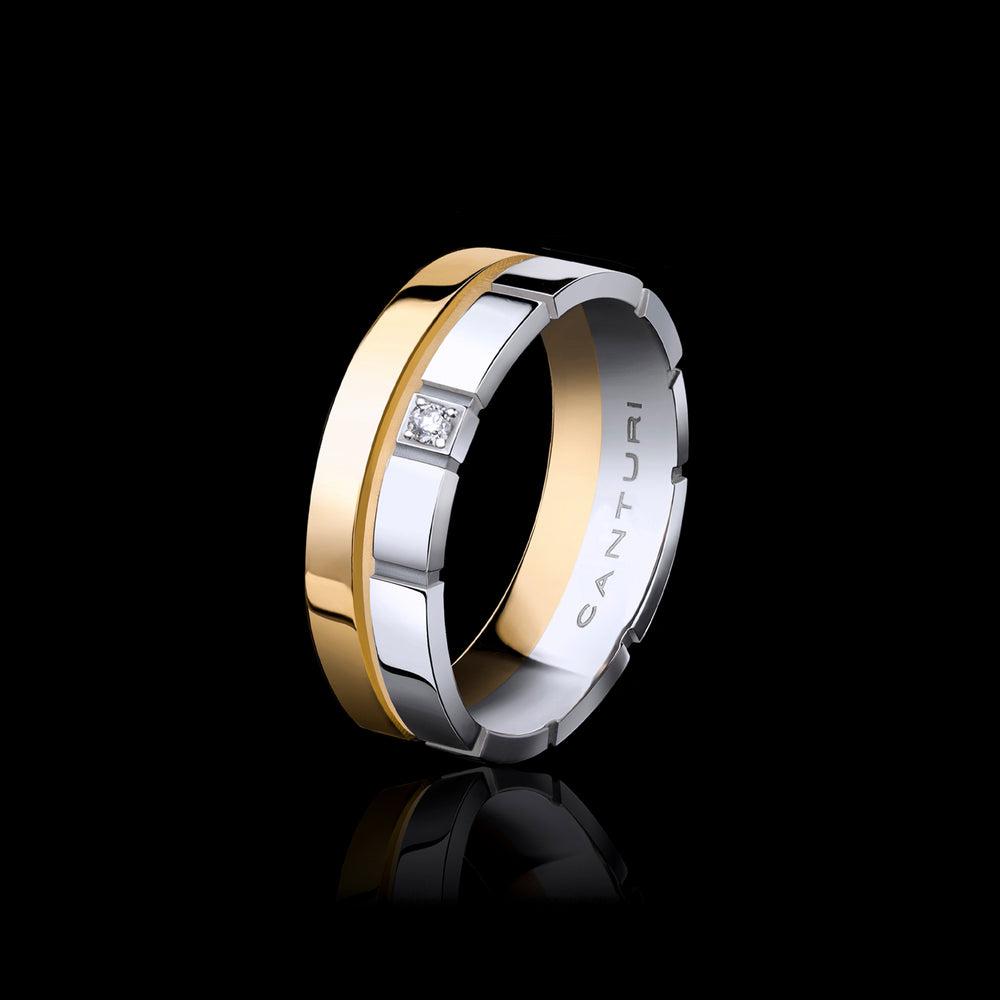 Eternal 6mm double ring set n platinum and 18ct yellow gold featuring round brilliant diamond by Stefano Canturi
