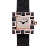 Canturi Cubism Watch with Australian black sapphire Bezel and Diamond Dial with Italian Leather Strap in rose gold