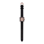 Canturi Cubism Watch with Australian black sapphire Bezel and Diamond Dial with Italian Leather Strap in rose gold