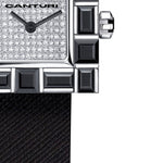 Canturi Cubism Watch with Australian black sapphire Bezel and Diamond Dial with Italian Leather Strap in white gold