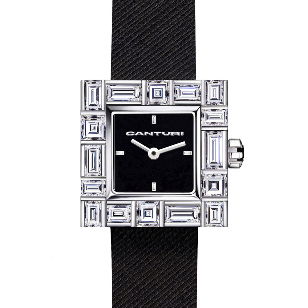 Cubism Watch with Diamond Bezel and Italian Leather Strap in white gold by Stefano Canturi