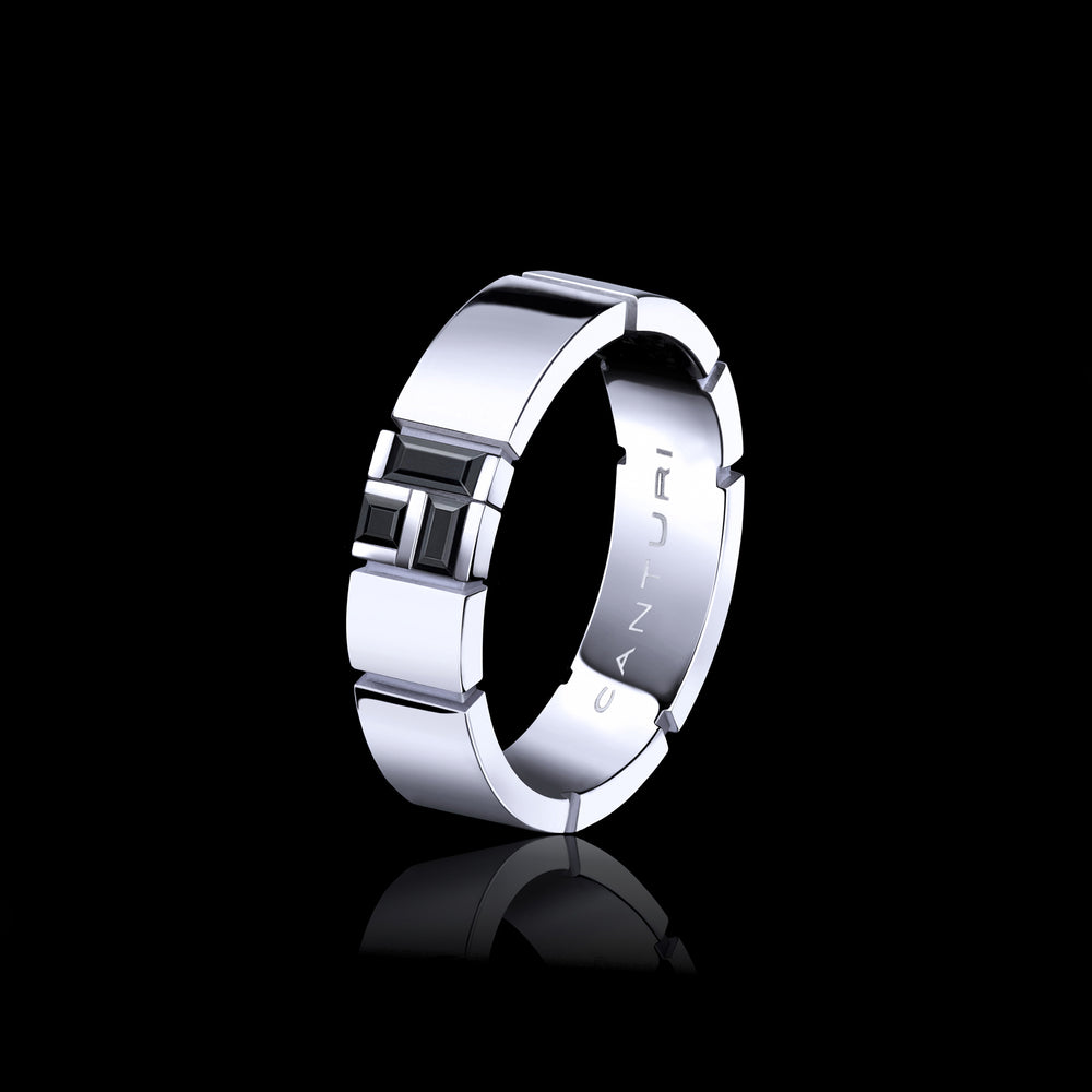 Cubism set Australian black sapphires on Eternal style ring set in 18ct gold by Stefano Canturi.