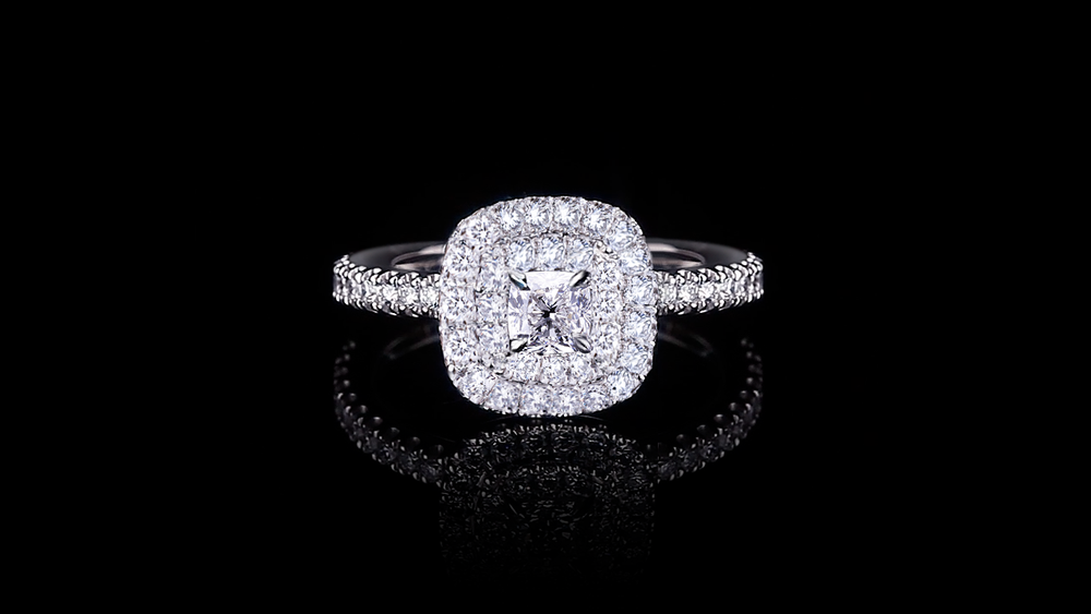 Renaissance 0.35ct Cushion Diamond Engagement Ring set in a Double Halo in 18ct white gold by Stefano Canturi