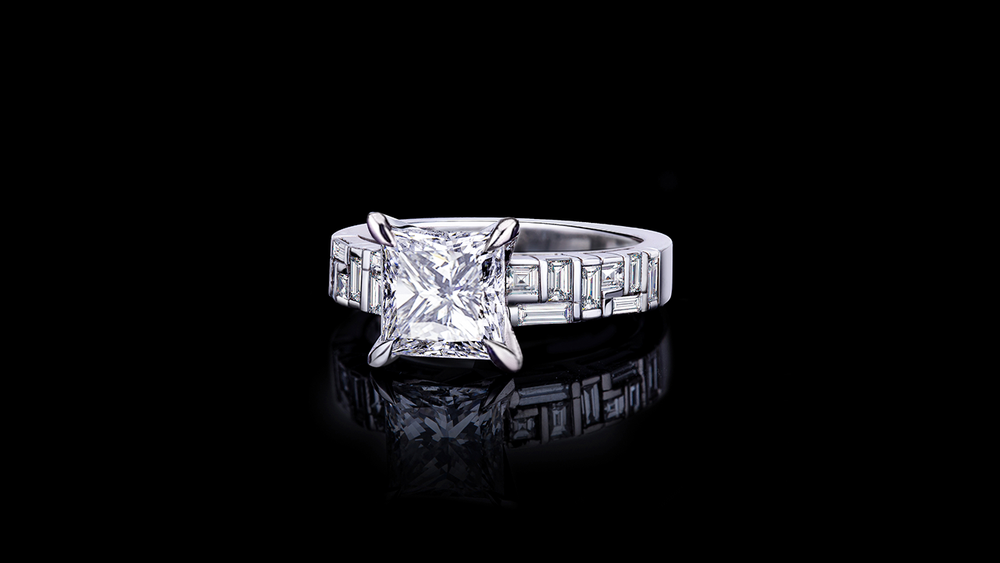 Cubism 2.07ct Princess Cut Diamond Engagement Ring in 18ct white gold