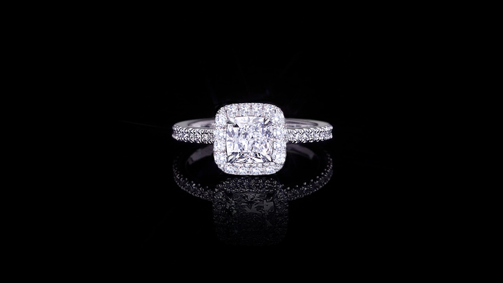 Renaissance single halo 1.20ct Cushion cut diamond engagement ring in 18ct white gold by Stefano Canturi