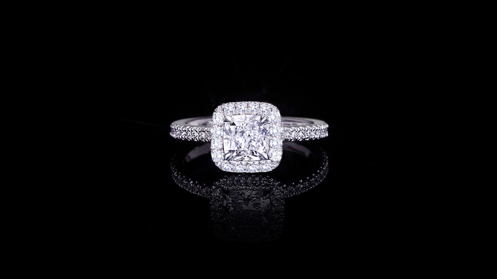Renaissance single halo 1.20ct Cushion cut diamond engagement ring in 18ct white gold by Stefano Canturi