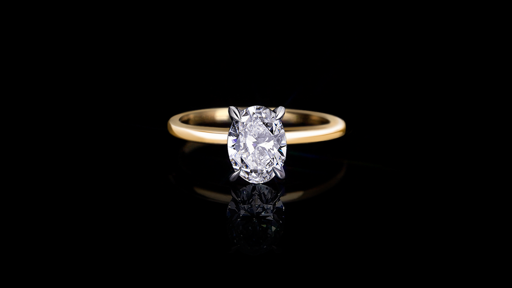Micro 1.50ct Oval diamond engagement ring in 18ct yellow and white gold by Stefano Canturi