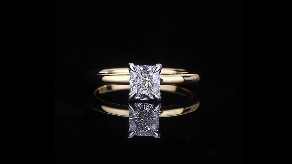 Micro 0.80ct Elongated Cushion cut diamond engagement ring in 18ct white and yellow gold by Stefano Canturi