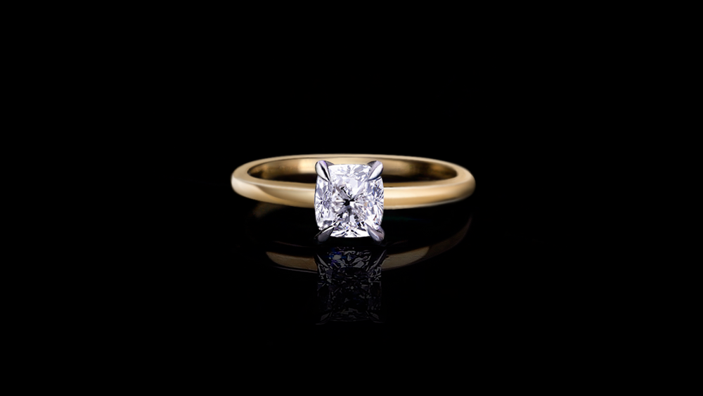 Micro 0.80ct Elongated Cushion cut diamond engagement ring in 18ct white and yellow gold by Stefano Canturi