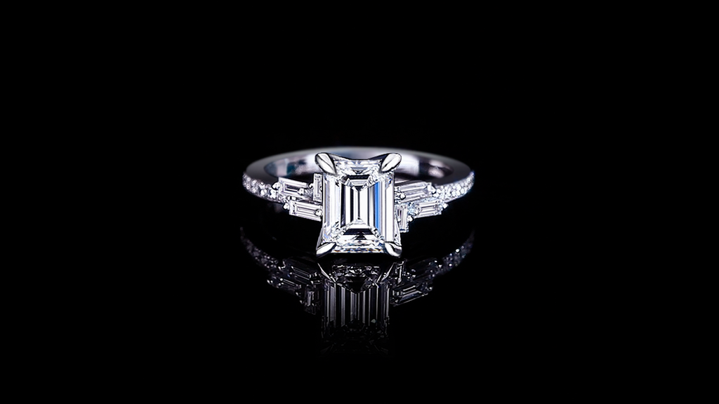 Cubism Upswept 1.50ct Emerald cut diamond engagement ring in 18ct white gold by Stefano Canturi