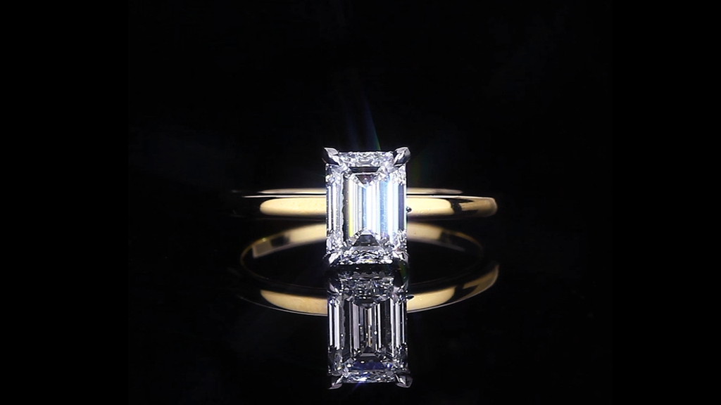 Micro 1.50ct Emerald cut diamond engagement ring in 18ct white and yellow gold by Stefano Canturi