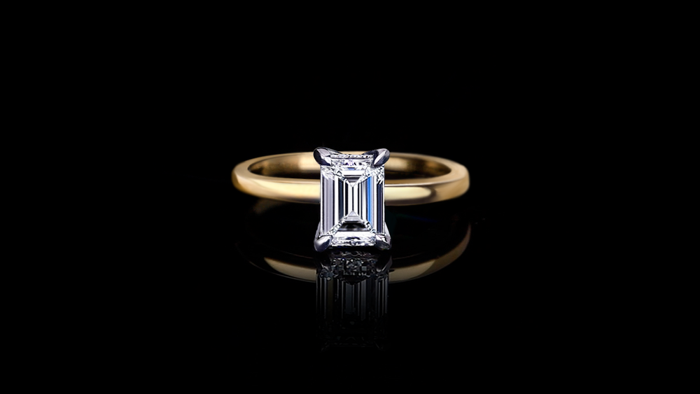 Micro 1.50ct Emerald cut diamond engagement ring in 18ct white and yellow gold by Stefano Canturi