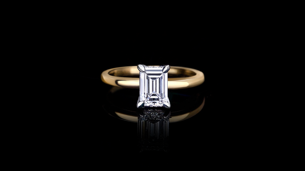 Micro 1.50ct Emerald Cut Diamond Engagement Ring in 18ct white and yellow gold by Stefano Canturi