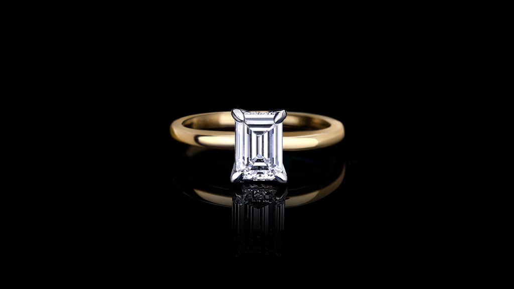 Micro 1.50ct Emerald Cut Diamond Engagement Ring in 18ct white and yellow gold by Stefano Canturi