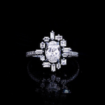 Stella 1.01ct Oval diamond engagement ring with baguette and carré diamonds by Stefano Canturi