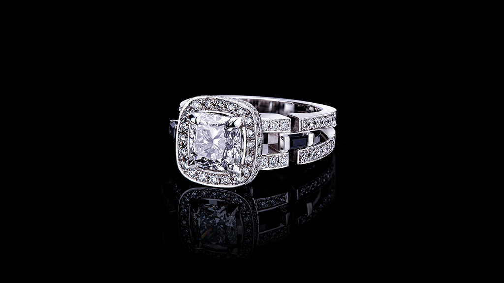 Metropolis Engagement Ring with 1.51ct Cushion diamond, luxury handcrafted jewellery by Canturi, available in Sydney, Melbourne, and Brisbane boutiques.