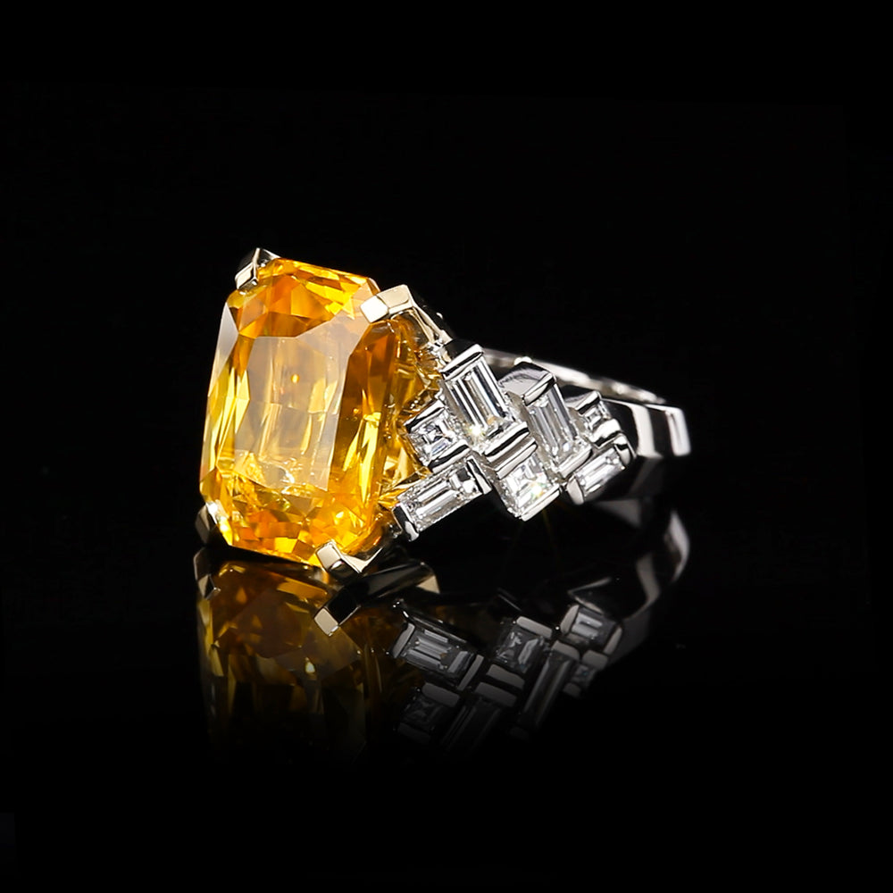 Cubism Abstract 13.09ct vivid golden yellow collector grade Ceylon sapphire ring set in white gold by Stefano Canturi
