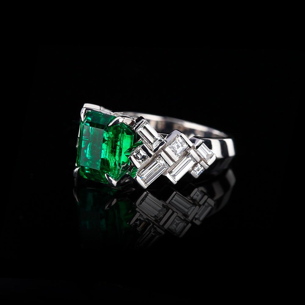 Cubism Abstract 3.33ct Zambian emerald diamond ring set in 18ct white gold by Stefano Canturi