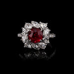 Primavera diamond halo ring with 2.52ct cushion cut Burmese Ruby set in 18ct white gold by Stefano Canturi