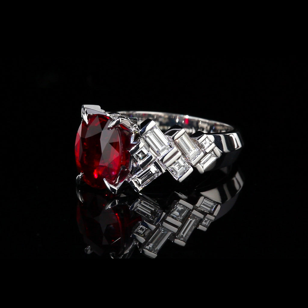 Cubism Abstract 4.04ct oval ruby and diamond ring by Stefano Canturi