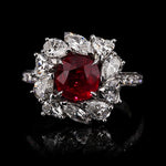 Primavera diamond halo ring with 2.52ct cushion cut Burmese Ruby set in 18ct white gold by Stefano Canturi