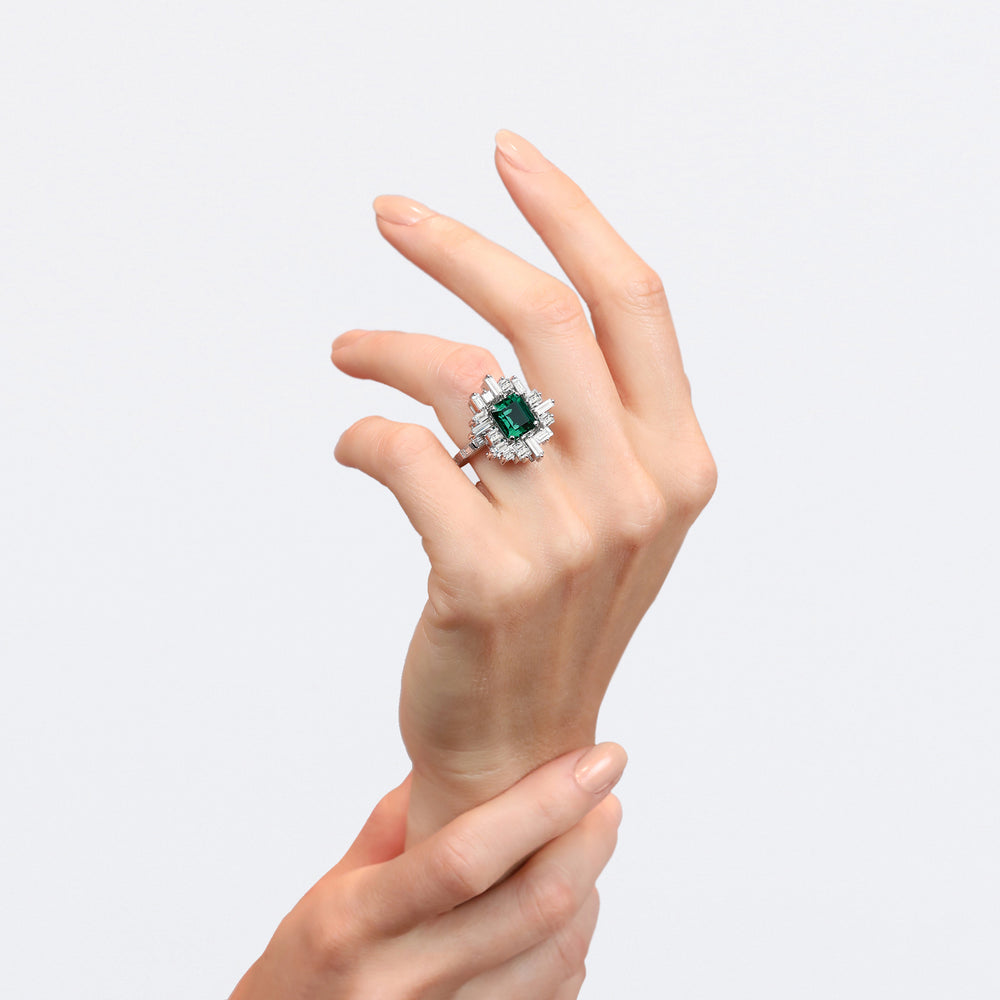 emerald green dress ring Yellow Gold Emerald Green Emerald Cut Three Stone Engagement Ring