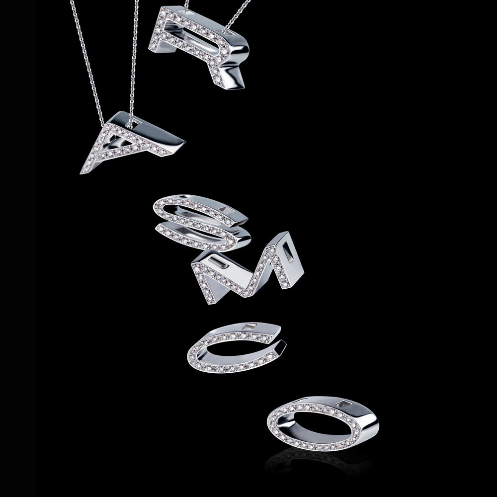 Alphabet diamond pendant necklace in 18ct white gold by Stefano Canturi