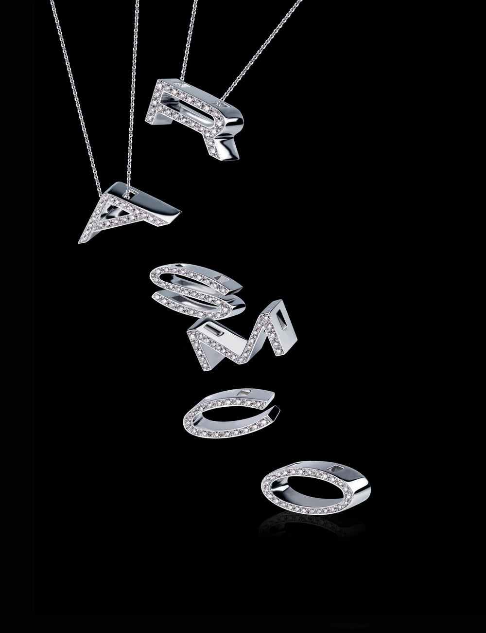 Alphabet diamond pendant necklace in 18ct white gold by Stefano Canturi