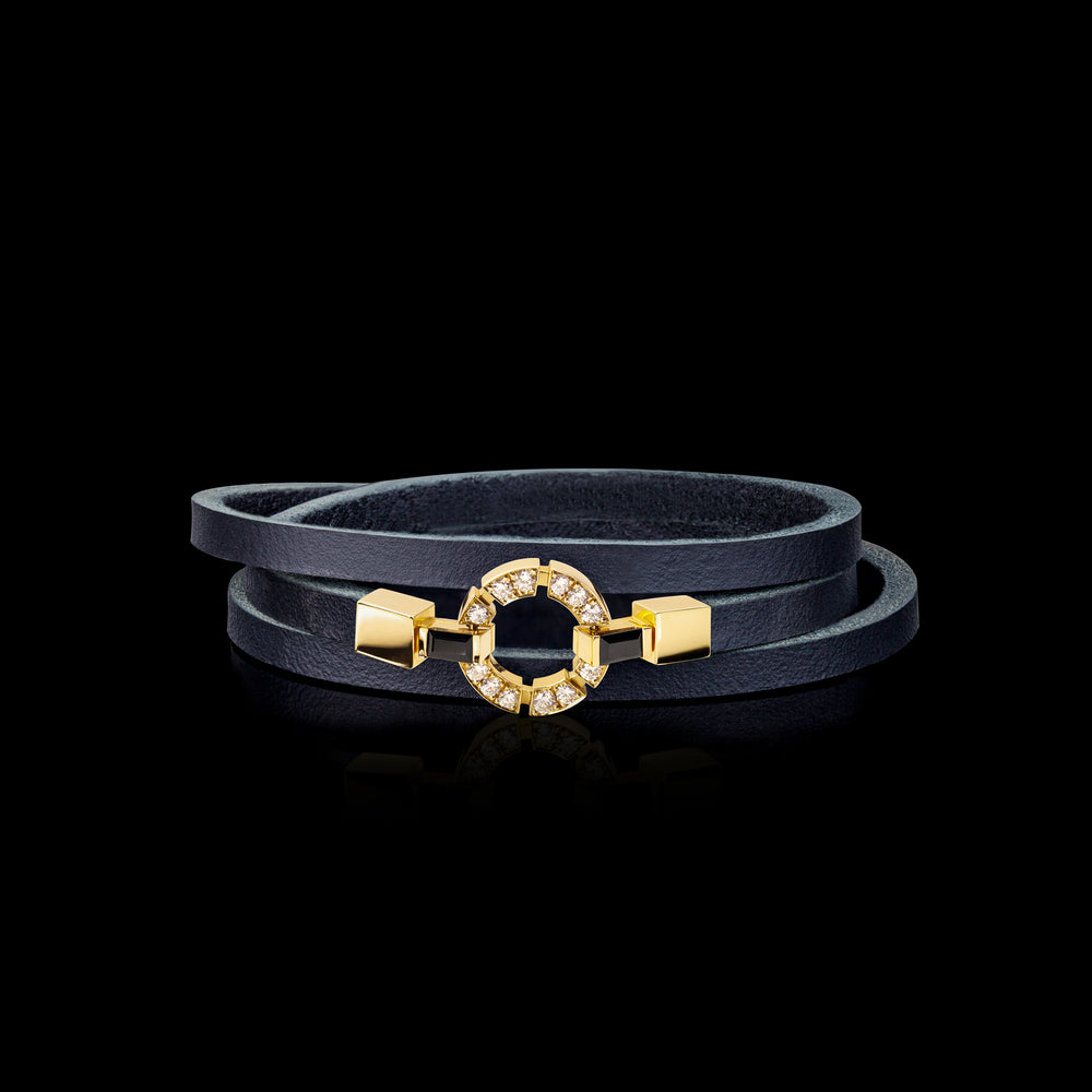 Regina 18ct white gold single link diamond and Australian black sapphire leather bracelet by Stefano Canturi